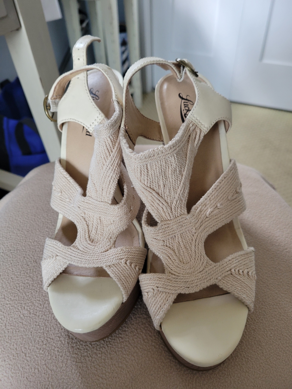 Lucky Brand Neutral Beige Wedge Sandals
